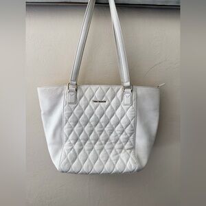 Vera Bradley Off White Ella Quilted Leather Tote Bag Shoulder Bag Women’s